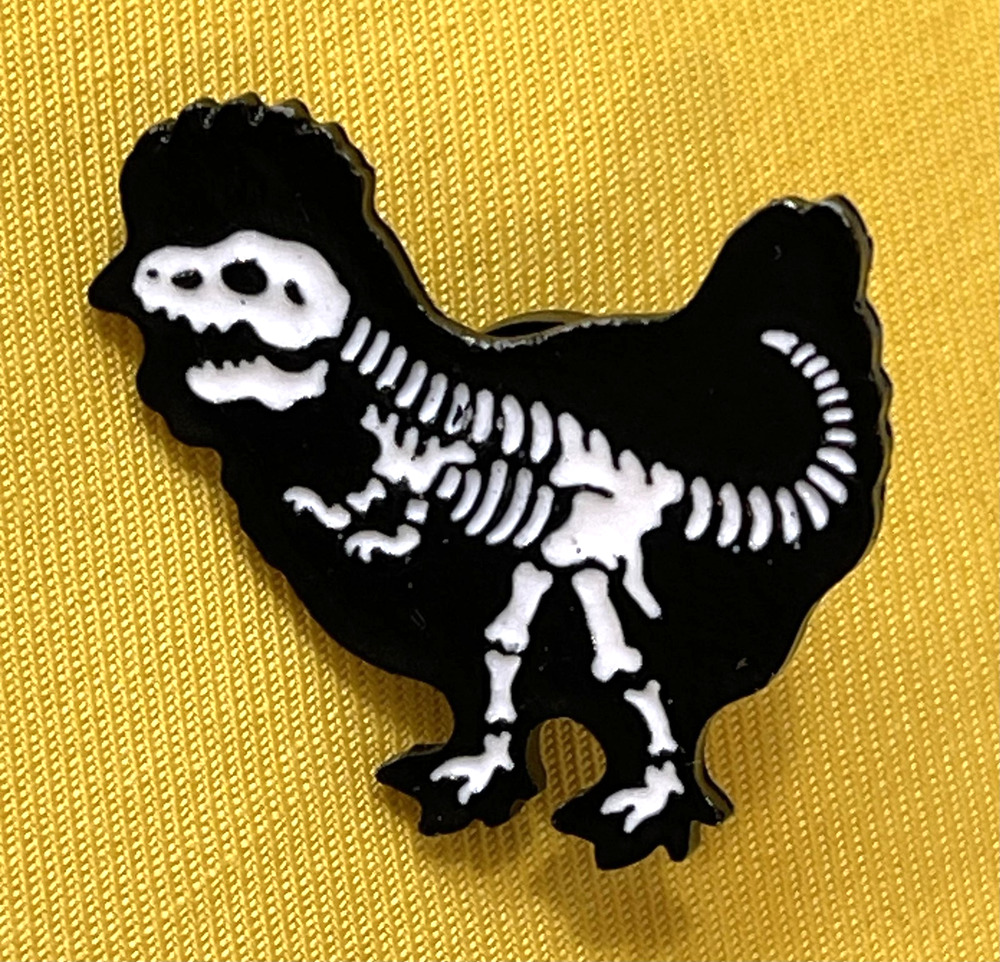 NWOT Dinosaur Chicken Skeleton Lapel Pin Brooch Enamel Black Goth Halloween Vet